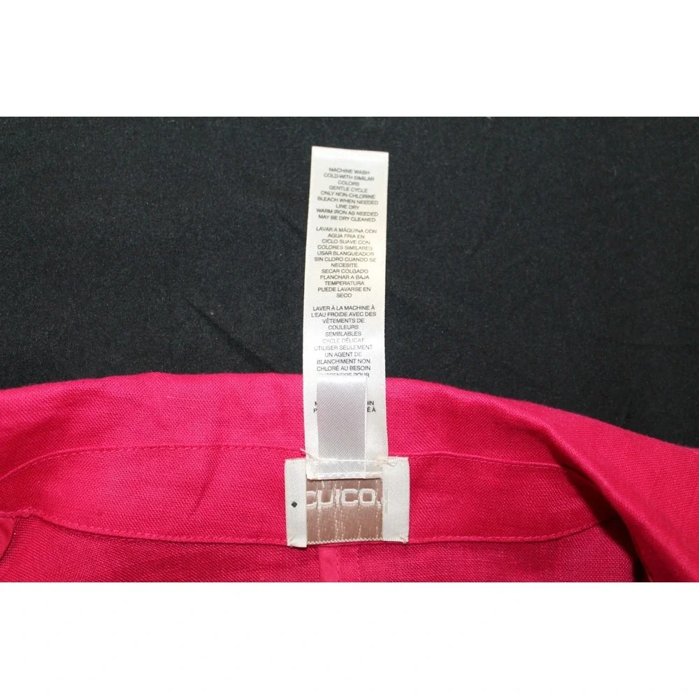 Chico's Size 2 Pink Linen Embroidered Cutwork Jacket Open Front 3/4 Sleeve